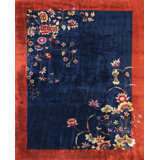 Antique Art Deco Room Size Wool Navy Rug