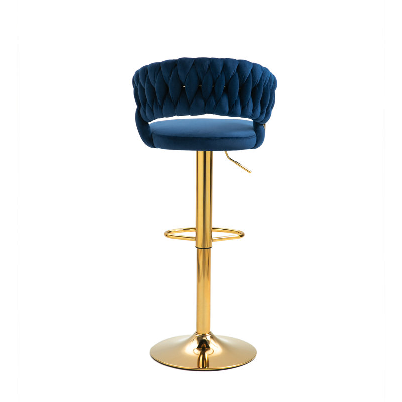 Christal Height Adjustable Swivel Bar Stool, Gold, Navy Blue