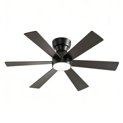 Ventilateur de plafond encastré 46 "avec lumières, télécommande, moteur à courant continu silencieux 6 ventilateurs de plafond à pales en contreplaqué à 6 vitesses, ventilateur de plafond réversible, pour salon de patio, chambre à coucher, bureau, intérieur (noir mat)