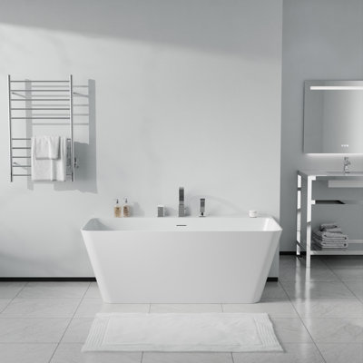 Vault Series X 32 po Baignoire de trempage autoportante en acrylique à fond plat avec drain central, robinet