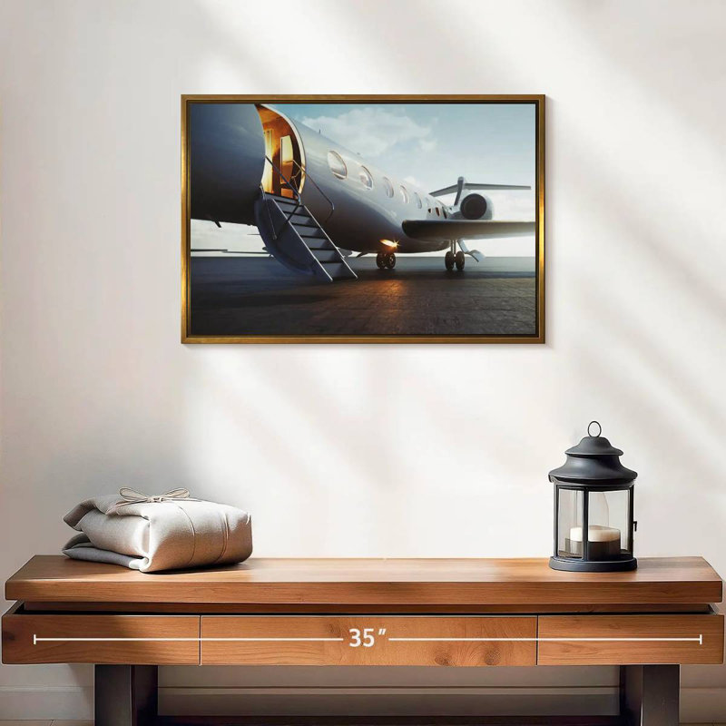 Avion privé de luxe, 19 po x 13 po, Cadre flottant doré