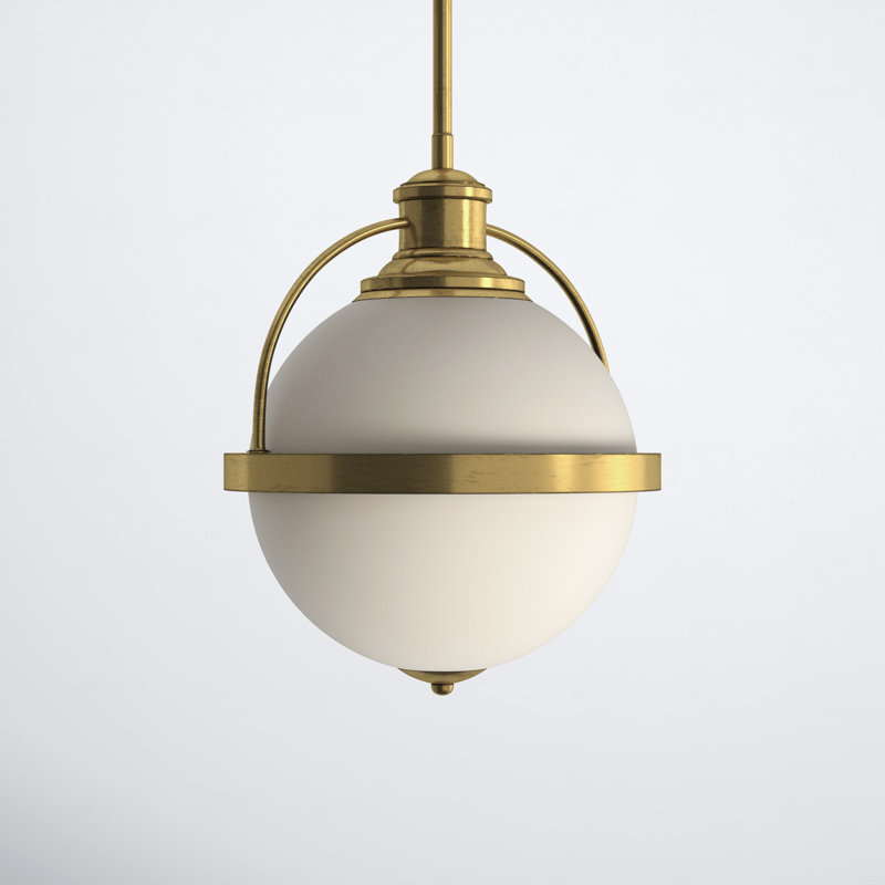 Warm Brass Globe Pendant Light with White Opal Glass Shade