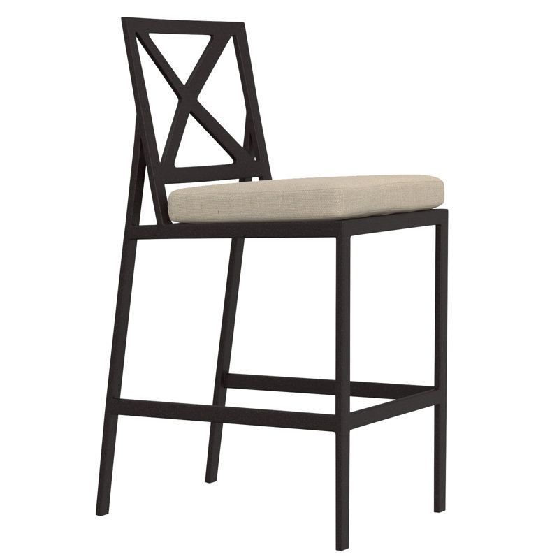 Marin Outdoor Bar Stool, Carbon Black, Alcazar Redwood, 28"
