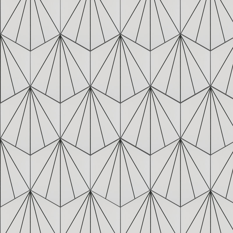 Carreau de porcelaine à motifs pour mur et plancher de 8,63 po x 9,88 po Aster, Off White/Black