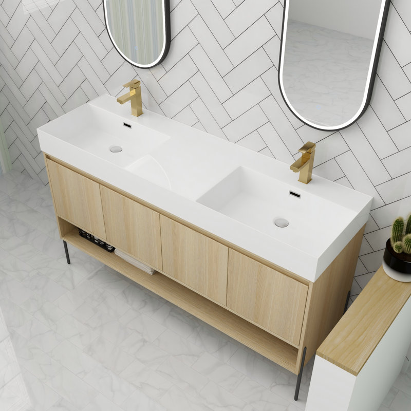 Meuble-lavabo autoportant avec porte à fermeture en douceur de 60 po, 59"