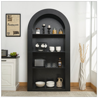 Mid Century Modern 4-Tier Arched Bookcase With Open Display Shelves For Elegant Storage And Decor