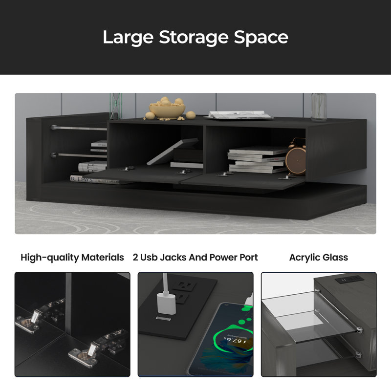 Crédence de rangement Jenavive l 70,8 po, Noir
