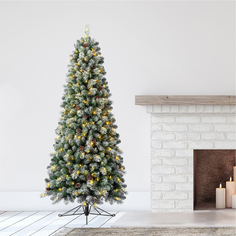 Home Heritage Flocked 7 Ft Prelit Artificial Half Christmas Tree with Clear Lights