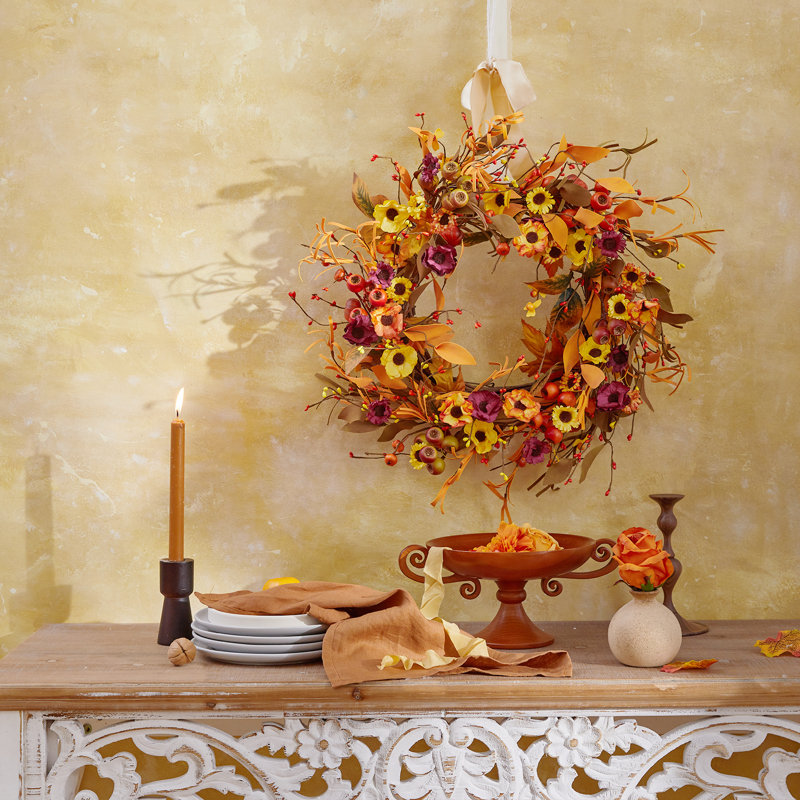 Fausse citrouille d'automne 20 po et couronne fruitée