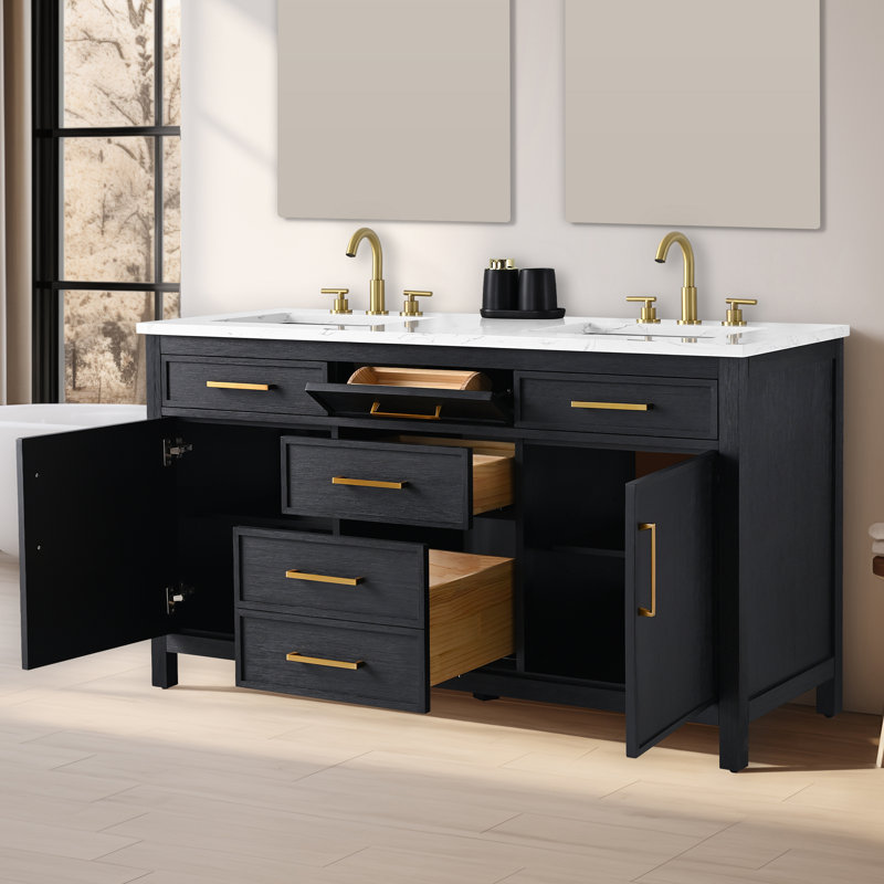 Reajean 60" Double Vanity, Ebony/Brushed Bronze