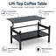 Table basse à plateau relevable en verre avec compartiment de rangement et tablettes ouvertes séparées, plateau de table relevable pour salon, bureau, noir