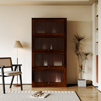 Bibliothèque contemporaine avec portes fermées en verre et armoire de rangement de bureau