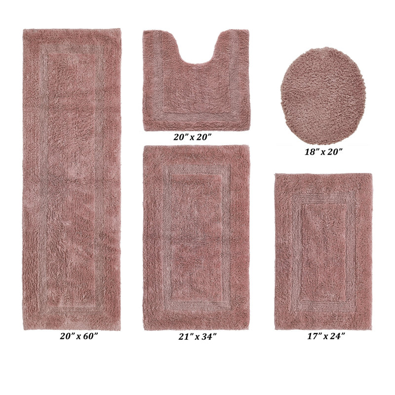 Lux Premium 2370 GSM 100% Cotton 5 Piece Bath Rug Sets, Machine Washable, Super Absorbent & Tufted Weave Reversible Bath Mat for Bathroom, Shower, and Tub, Oeko-Tex Certified Bathroom Rugs, Pink