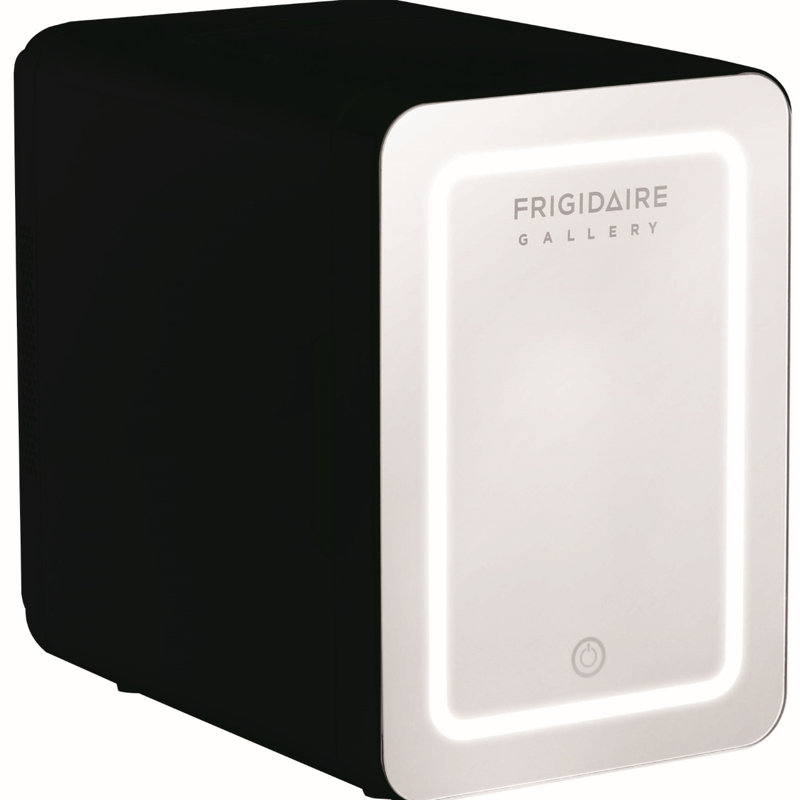 Frigidaire 9 Can Beauty Lighted Mirror Mini Fridge, 6.5 Liter Personal Cooler, Black, Black