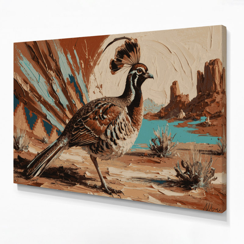 «Southwestern Animals Quail 44», art mural sur toile brune, H 11 po x l 14 po