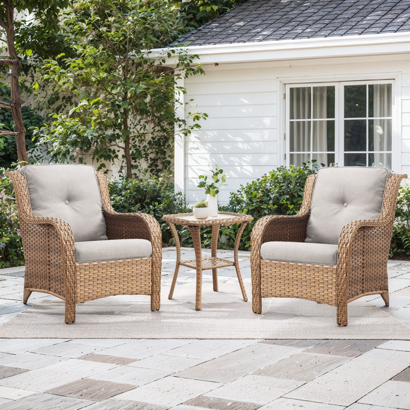 Fauteuil en osier avec coussins et table d'appoint Carolina, Beige