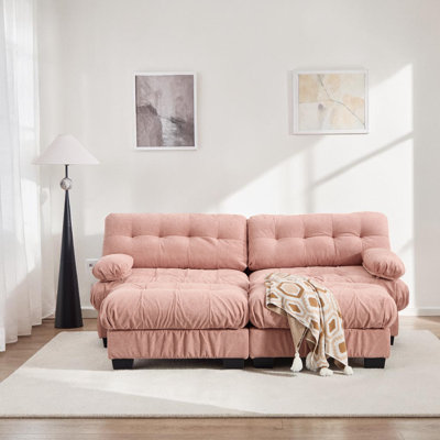 Causeuse modulaire Wilroy pour salon, canapé en U à assise profonde avec 2 repose-pieds et accoudoirs 4 coussins, flanelle avancée