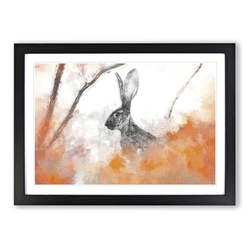 The Alert Hare in Orange - Picture Frame Painting, Black Framed, 27cm H x 36cm W x 2cm D