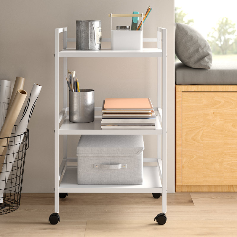 Chariot utilitaire en métal à 3 tablettes Marqueeta, Blanc