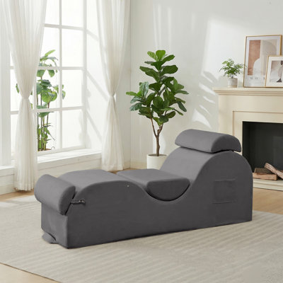 68" Curved Velvet Yoga Chaise Lounge,Light Grey