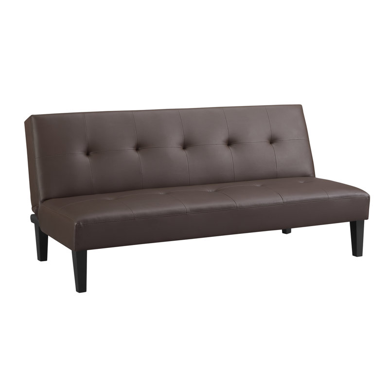 Mercia 66.1'' Wide Faux Leather Tufted Back Convertible Sofa Button Tufted Futon, Sleeper Bed, Espresso Faux Leather