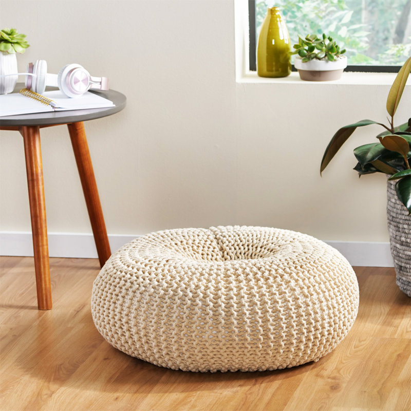 POUF TRICOTÉ, Coton beige
