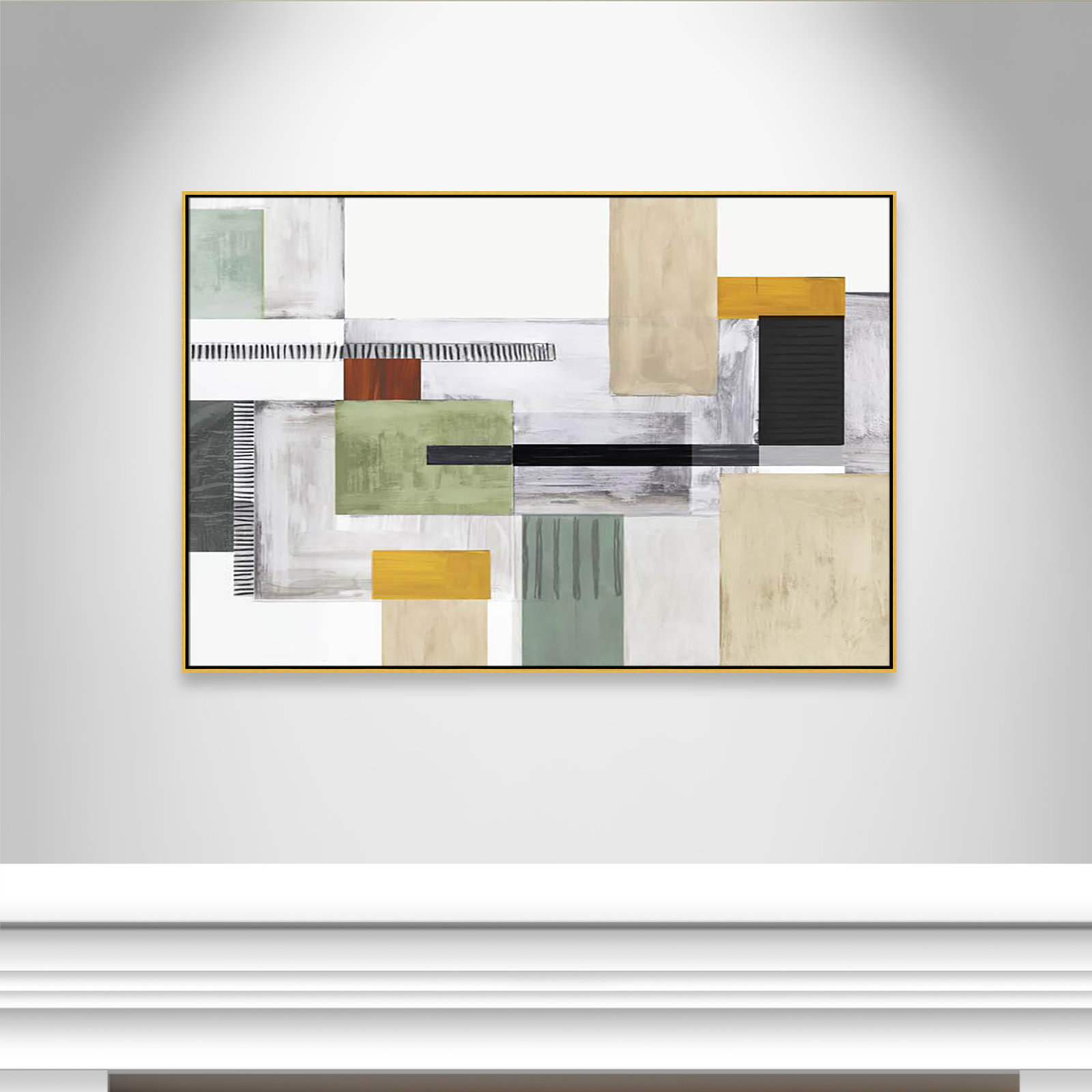 Playful Blocks Print by Tom Reeves, 41.5" H x 61.5" W x 2" D, Gold Floater Framed, No Mat