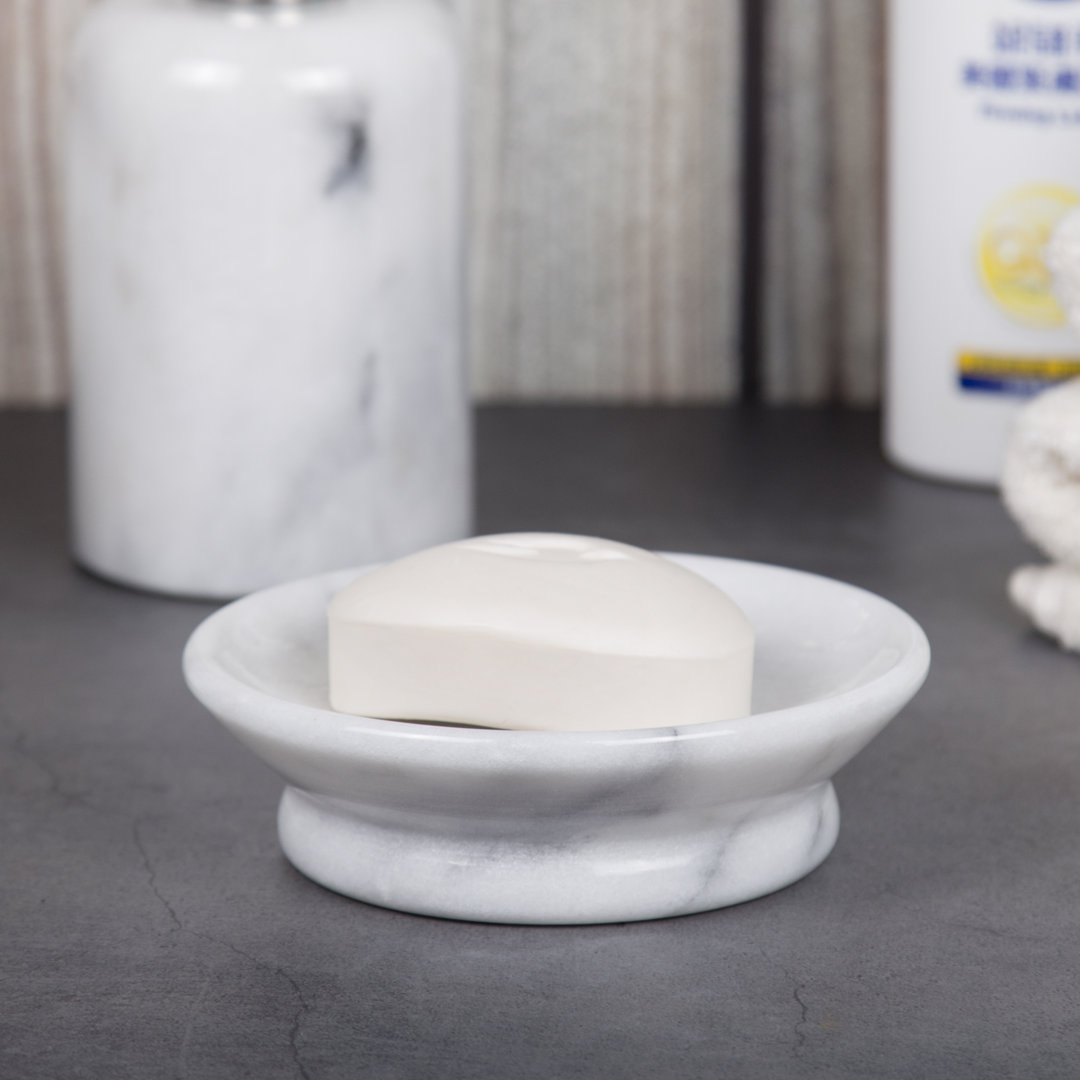 Jorden Natural Marble Round Soap Dish Durable Elegant for Bathroom Vanity Jewelry Storage Charlton Home®