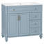 Meuble-lavabo de 91 cm (36 po) avec lavabo, meuble de salle de bain en bois massif avec tiroir rabattable, 3 tiroirs et 2 portes, design élégant avec poignées en métal. (Ancienne référence : N725P356069E)-882878929