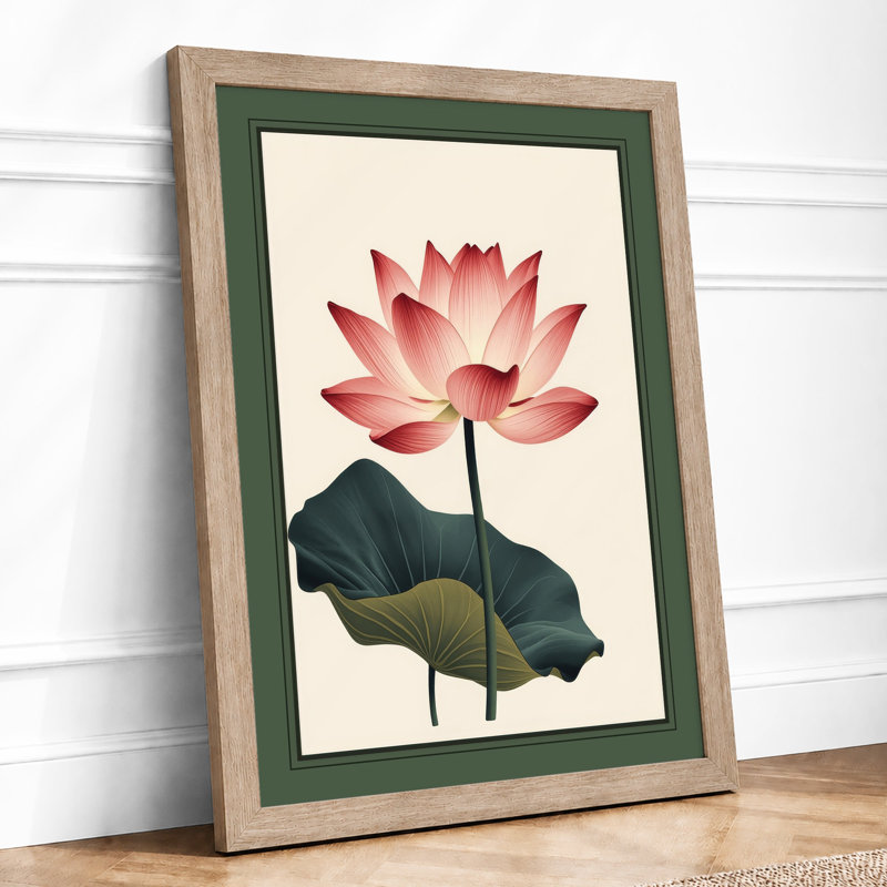 Lotus Bloom Botanical - Framed Print, A3 - 42.0 x 29.7 cm, Oak
