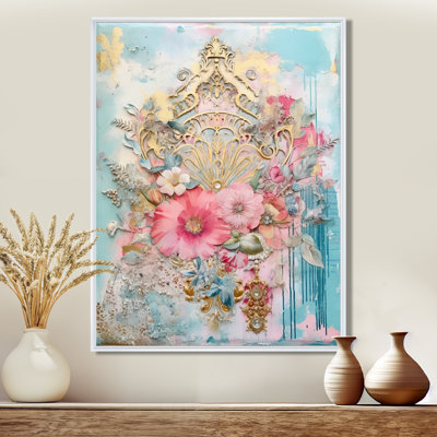 Pivoine rose, collage doré rétro - salon d'art mural pivoines