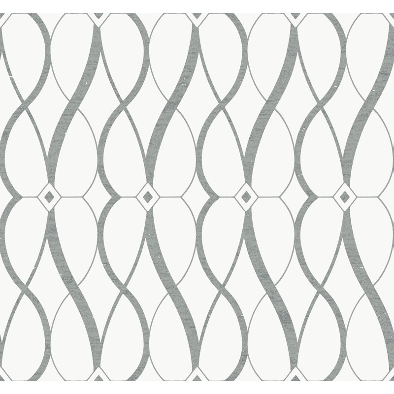 Graceful Geo Geometric Metallic Wallpaper Roll, White/Silver