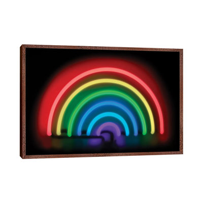 Neon Rainbow On Black by Hailey Carr - Print on Canvas
