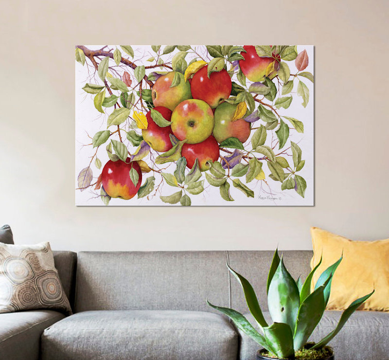 «Apples» par Marcia Matcham - reproduction d'art sur toile tendue, H 18 po x l 26 po x P 1,5 po, Toile encadrée noire