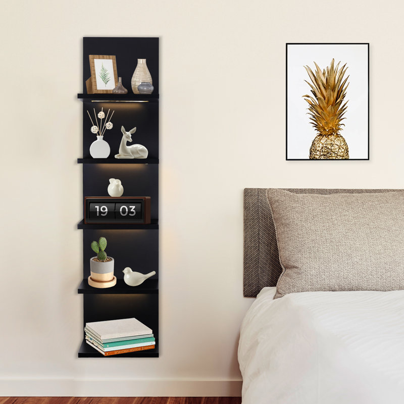 Deangelos 5-Tier Floating Shelf with Bulit-in LED Lights, Black