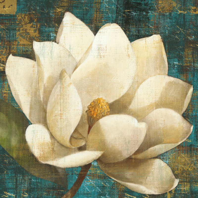 Fleur de magnolia turquoise, H 30 po x l 30 po x P 1,25 po