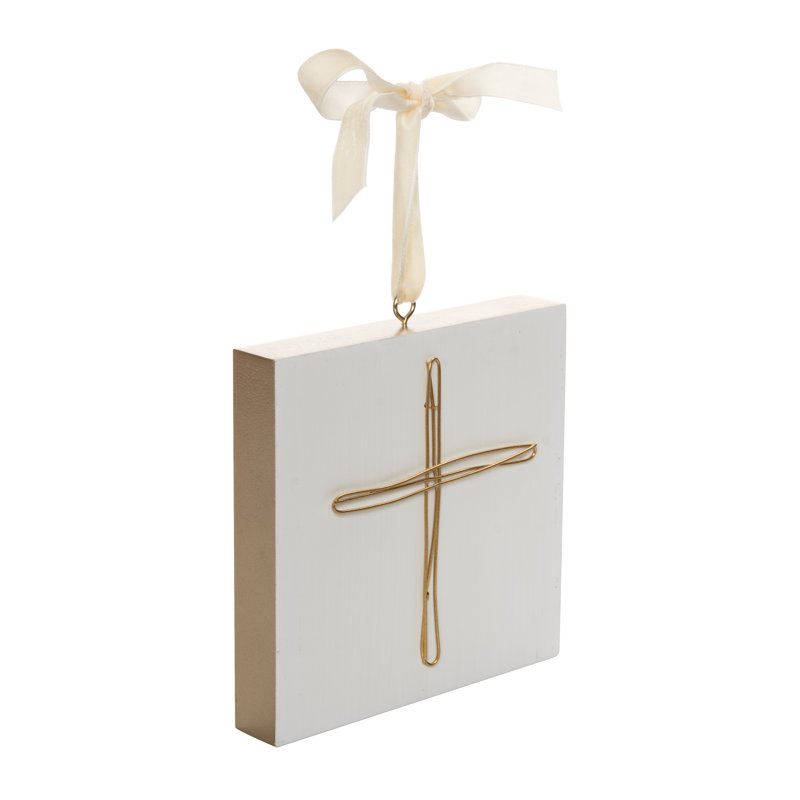  Ornement en forme de croix de Noël en bois blanc cassé 6,5 po
