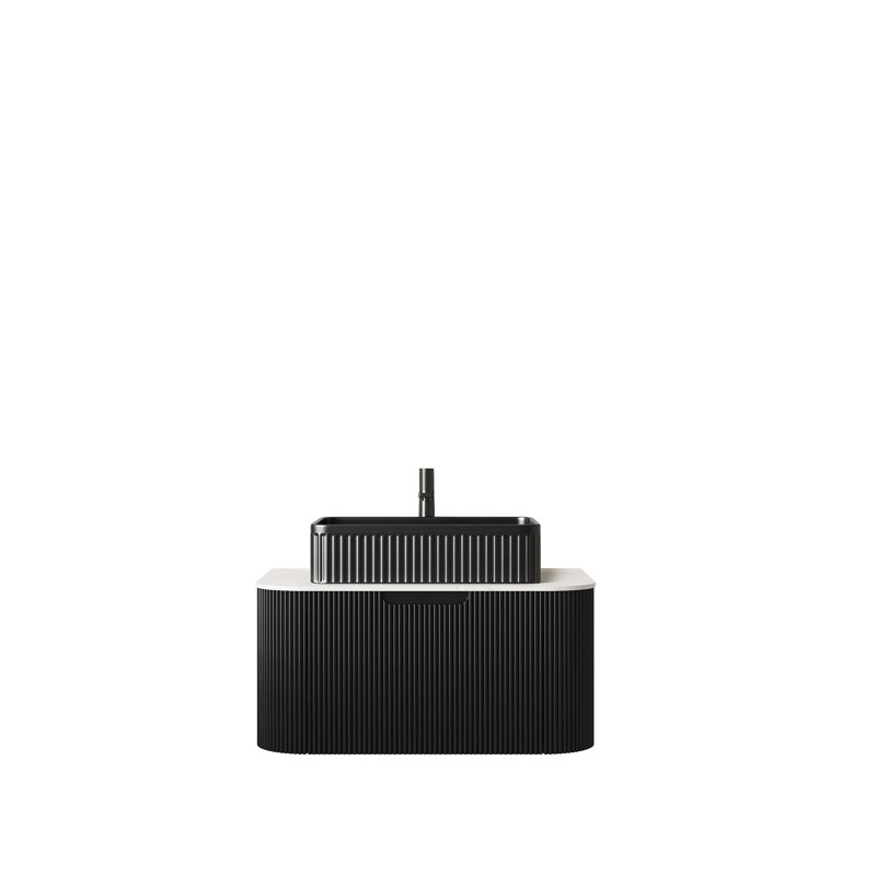 Meuble-lavabo de salle de bain avec lavabo, armoire de rangement de salle de bain flottante à bords arrondis avec tiroir, lavabo rectangulaire en céramique, sans robinet, pré-assemblé