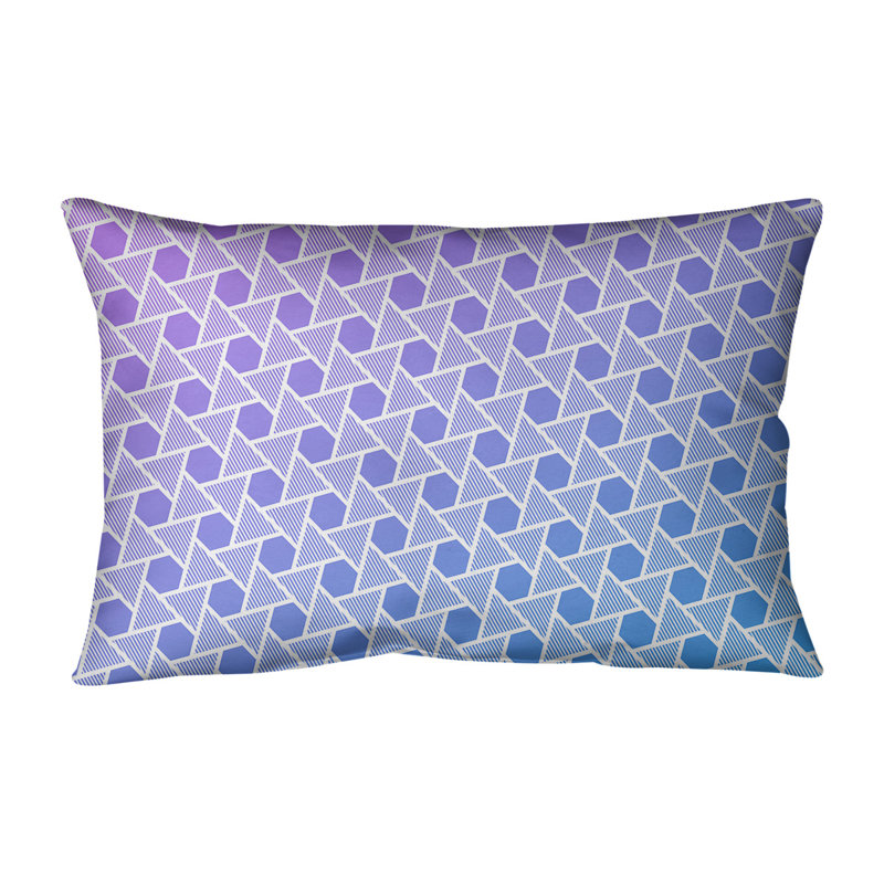 Coussin Hexagons and Triangles, 14 po x 20 po, Bourre en polyester, Mauve / Bleu