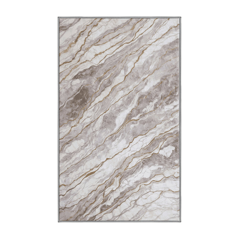 Machine Washable Gray Area Rug, Rectangle 7' x 9'