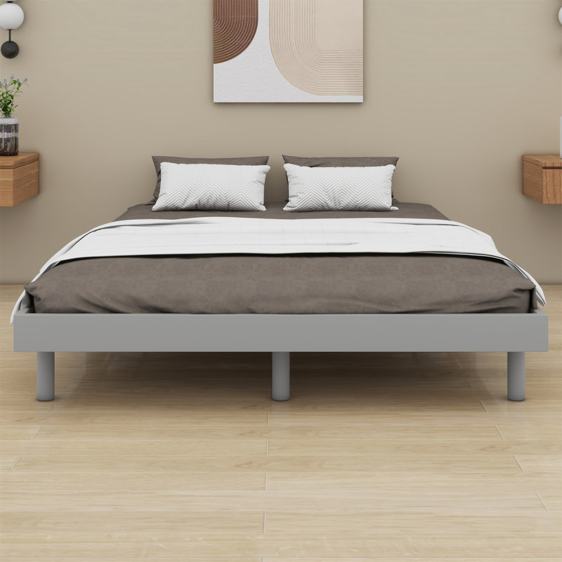 Structure de lit plateforme en bois Karline, Gris, Double