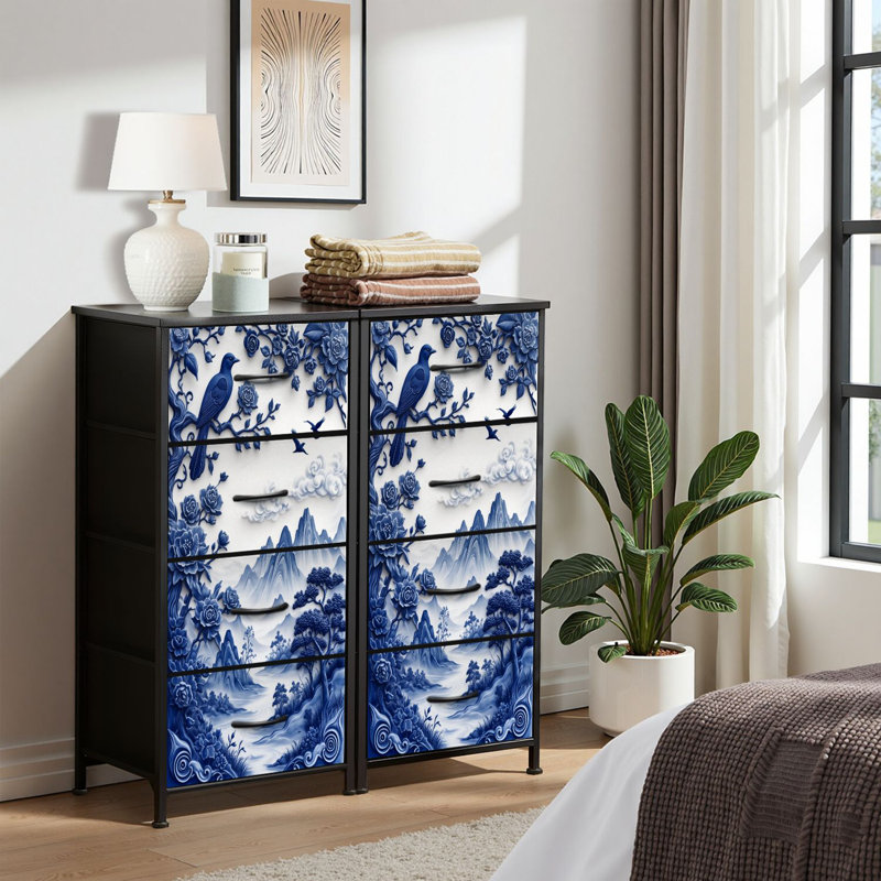 4 Drawer Dresser for Bedroom, Narrow Chest of Drawers, Wooden Top and Study Iron Frame 18"x37.5"-(WxH)