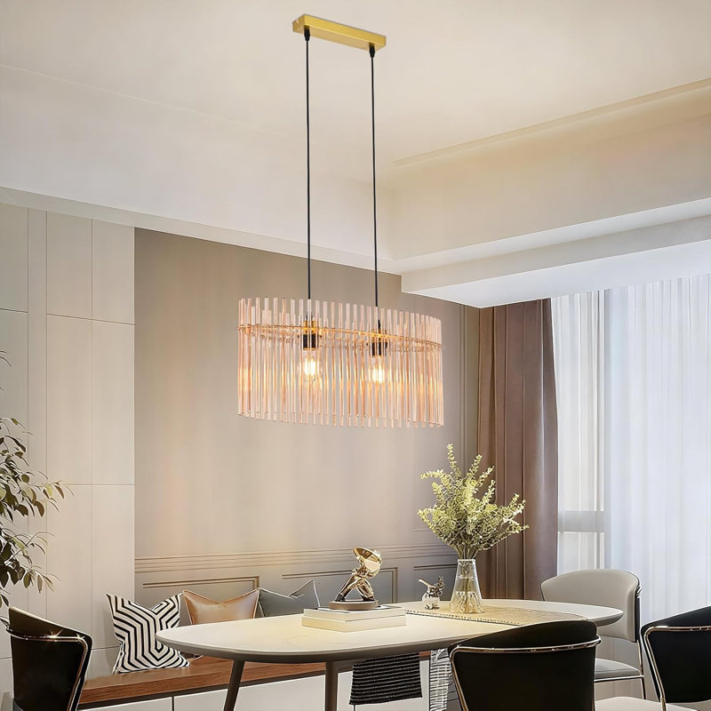 2-Light Elongated Oval Kitchen Island Pedant, Gold