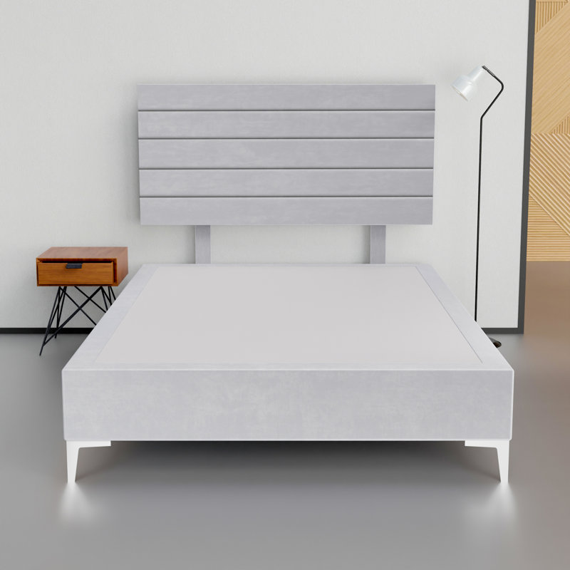 15" Premium Velvet Material Box Spring/Bed Frame With Headboard, Durable & Stylish Silver Metal Legs, White, Full XL