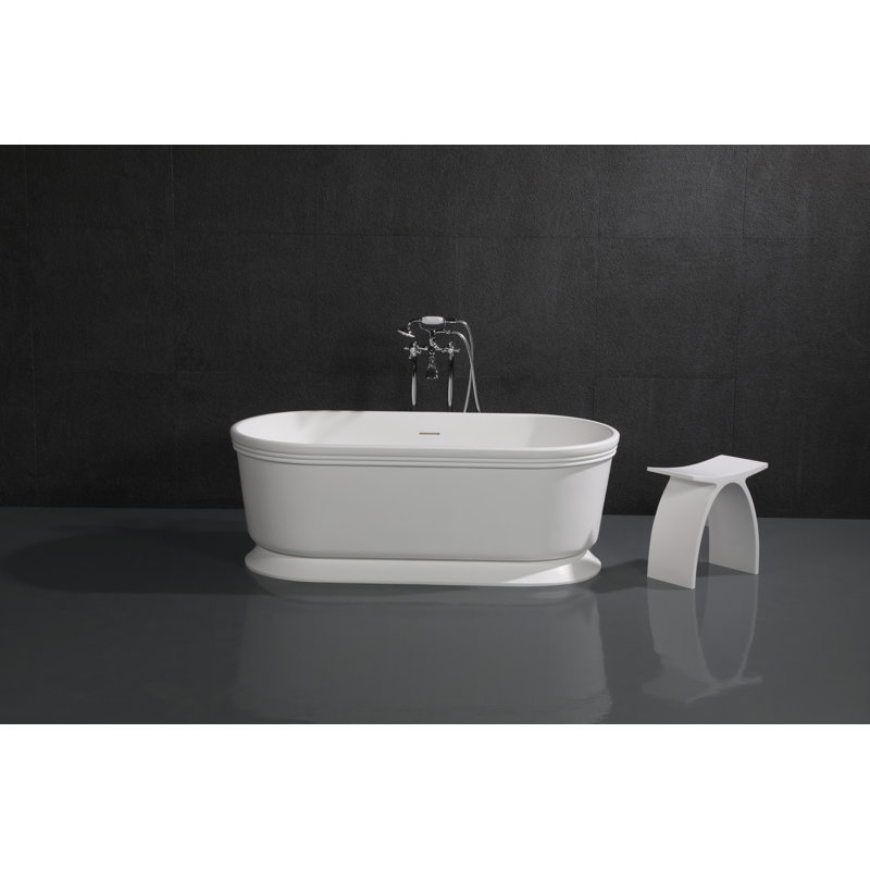 Kingston Brass Arcticstone 59-Inch Solid Surface Oval Double Ended Pedestal Tub with Drain (No Faucet Drillings)