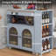 Valencia 56.3" Rolling Kitchen Island With Extended Table,LED Lights,Power Outlets And Glass Doors-1373111941