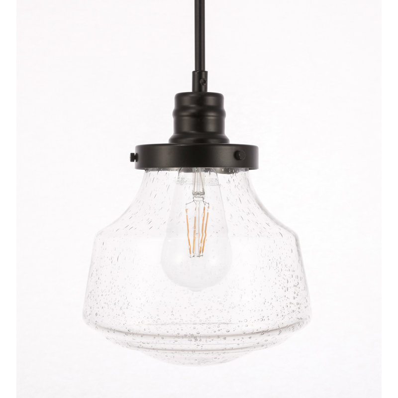 New Hartford 1-Light Adjustable Schoolhouse Pendant , Black, Seeded, 10" H x 8" W x 8" D