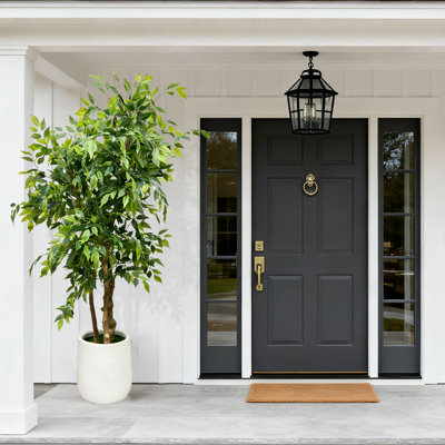 Faux Ficus Tree In White Planter, Lifelike Artificial Ficus Plant For Indoor And Outdoor Decor