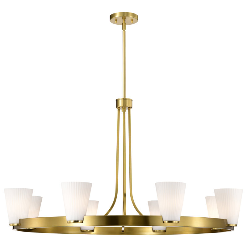 Royale - Lustre - Verre blanc nervuré, H 22 po x l 40 po x P 40 po, Bronze brillant, 8 lumières