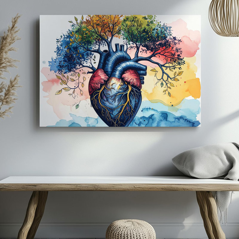 Toile, art mural, arbre, cœur, croissance, vie, prêt à accrocher, galerie, décoration intérieure, conception moderne, qualité supérieure